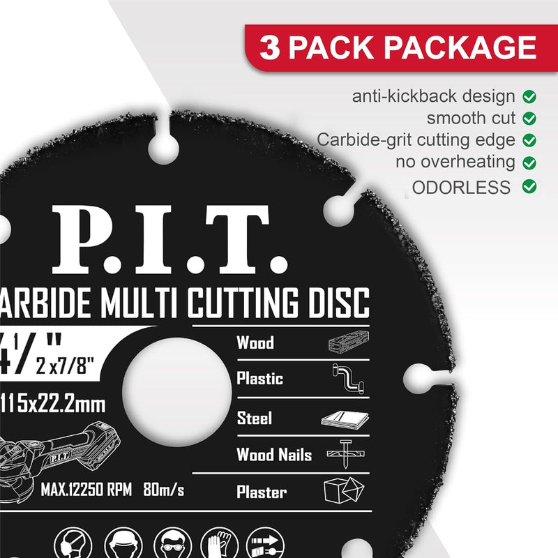 [Australia - AusPower] - P.I.T. 3-in-1 Set 4 1/2 Inch Cut Off Wheel for Wood/Metal/Marble/Plastic-4 1/2 Metal Cutting Blade for 7/8 Inch Arbor Angle Grinder, Cutting Disc 4.5 Inch - 115 mm (3PCS) 4 ½ Inch (115 mm)-3-in-1 Set 3-in-1 Set Cut-Off Wheels 