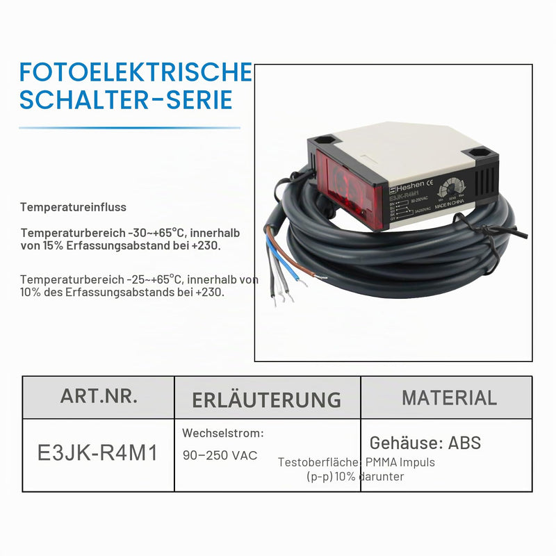 Heschen Photoelectric Switch, E3JK-R4M1, AC90-250V, Illuminated Type, Detection Distance 4M, with Reflector Plate