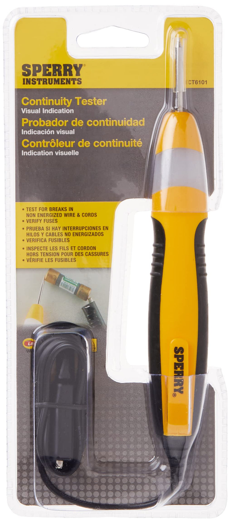 [Australia - AusPower] - Gardner Bender Sperry Instruments CT6101 Heavy Duty Continuity Tester, 2 Range, 36 inch lead, Yellow No Size 2 Function / Non-Energized Continuity Tester 