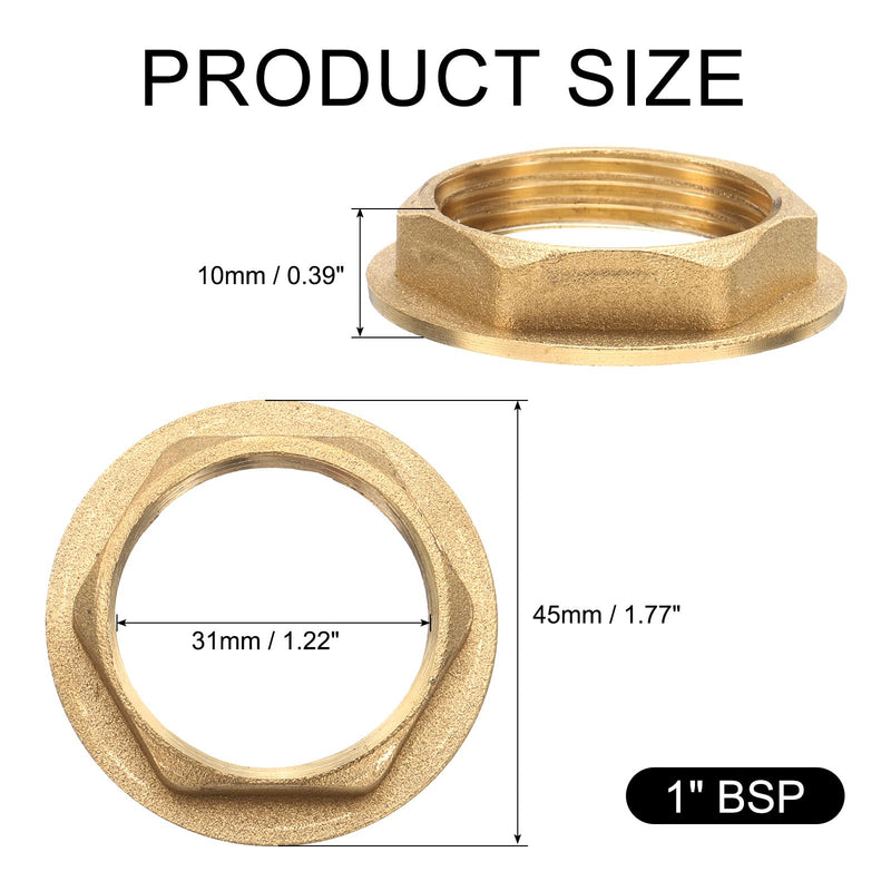 [Australia - AusPower] - uxcell 2Pcs Brass Lock Nuts Pipe Fitting, 1 Inch BSP Female Hex Locknut, Flange Single Hole Faucet Lock Nut with Silicone Washer for Kitchen Basin Sink Plumbing 2 