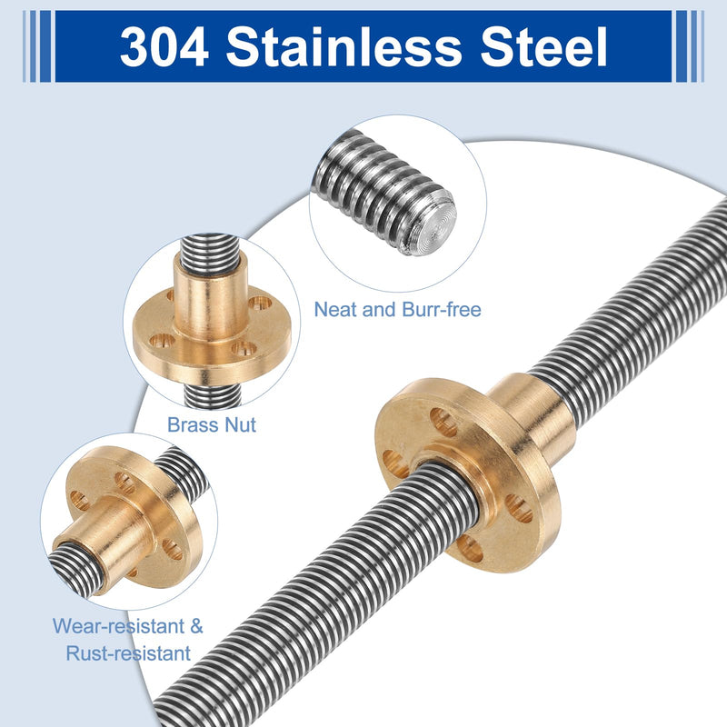 [Australia - AusPower] - uxcell 1100mm Tr8X1 Lead Screw with Brass Nut (1mm Pitch, 1 Start, 1mm Lead), 304 Stainless Steel Screw Bar Printer Upgrade Parts with Plastic Packaging Tube, Silver 