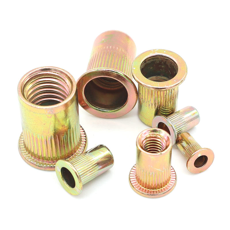 [Australia - AusPower] - #10-32 Rivet Nuts Zinc Plated Carbon Steel Threaded Insert Nut Nutsert Rivnuts, 100Pcs #10-32 Yellow 