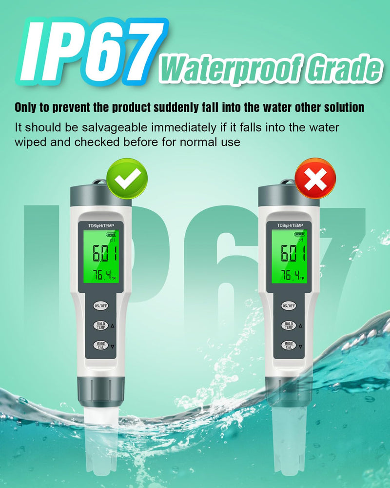 [Australia - AusPower] - Digital pH Meter with TDS and Temperature Display, LCD Screen, Water Quality Tester 