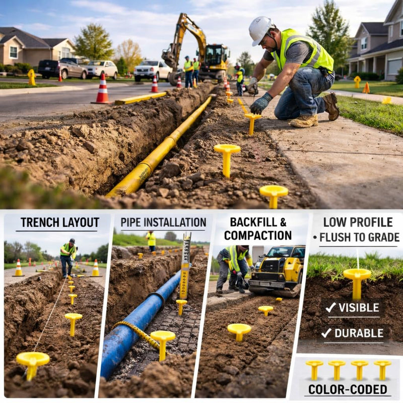 Low Profile Survey Stakes - High-Visibility - Survey Markers Boundary Markers Hi-Vis Garden Stakes (10-Pack (Yellow) Yellow