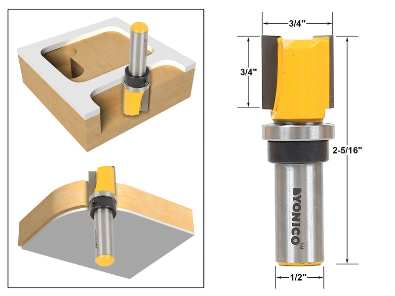YONICO Router Bits Pattern Bit Flush Trim Set 4 Bit 3/4-Inch Diameter 1/2-Inch Shank 14426 4 Bit Set - 3/4" Width - 1/2" Shank