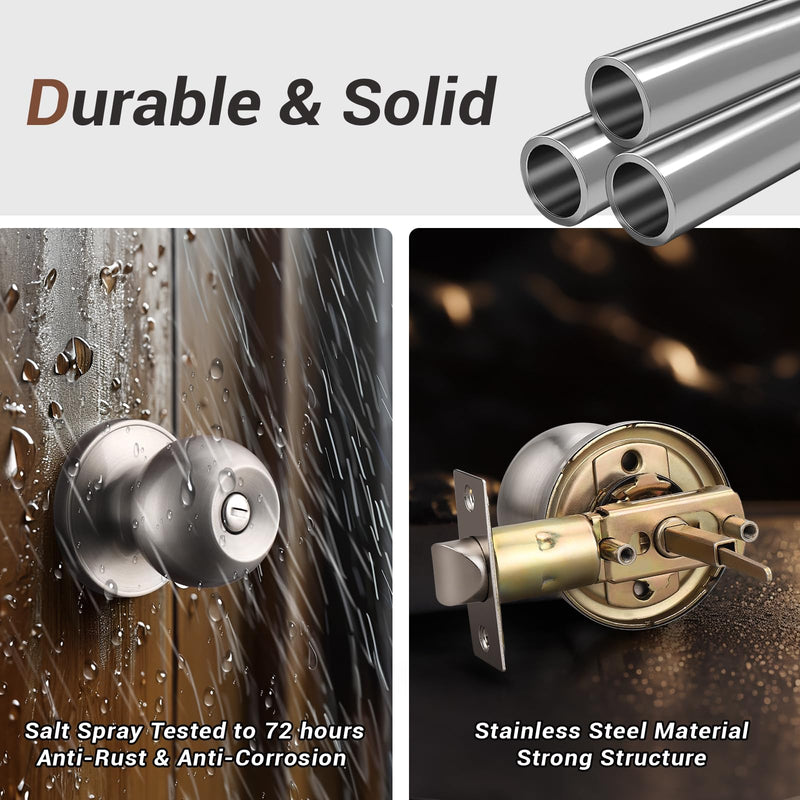 Knobonly 2 Pack Bedroom/Bathroom Satin Nickel Door Knobs Privacy Door Sets Hardware Interior Ball Shap Door Handles