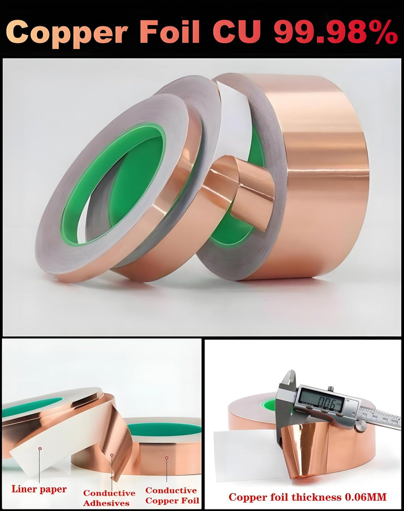 Copper Foil Tape 2Inch x 50 Feet Double Conductive Metal Adhesive Tape for Guitar EMI/RFI Shielding, Grounding, Electrical Repairs, DIY Crafts Decor, Cable Shield, Solder, Duct Insulation Wrap, Garden 2 Inch x 50 Feet