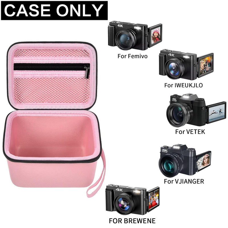 [Australia - AusPower] - Vlogging Camera Case Compatible with brewene/for Femivo/for KVUTCIEIN/for Duluvulu 4K 48MP Digital Cameras for Youtube. Vlog Camera Carrying Storage for Lens, Cable and Other Accessories (Pink) Pink 