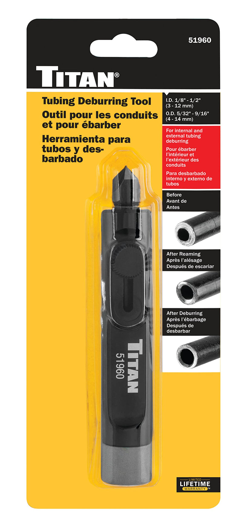 [Australia - AusPower] - Titan 51960 Internal/External Tubing Deburring Tool, Brake Line Deburring Tool 