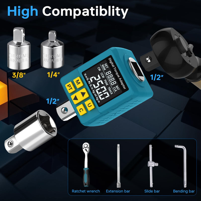 [Australia - AusPower] - Upgrade Digital Torque Adapter, (±1% Accuracy, 12.5-250Ft-lb), 1/2" Digital Torque Wrench Adapter for Car, Versatile Meter - Smart Alert | Peak/Track | Preset | Store/Delete, for Automotive(340N.m) 12.5-250Ft-lb/17-340 Nm 1/2-Inch 