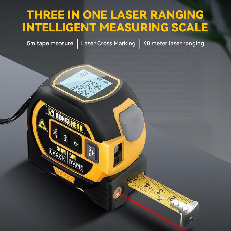The Ruler 3-in-1 Measuring Tape, Tools Tape Measure, 3-in-1 Rangefinder with Led Display, 3 in 1 Digital Tape Measure with Cross Line, AutoLock, Measure Area, Volume, Pythagorean, Best Gift for Man Yellow 1Pc