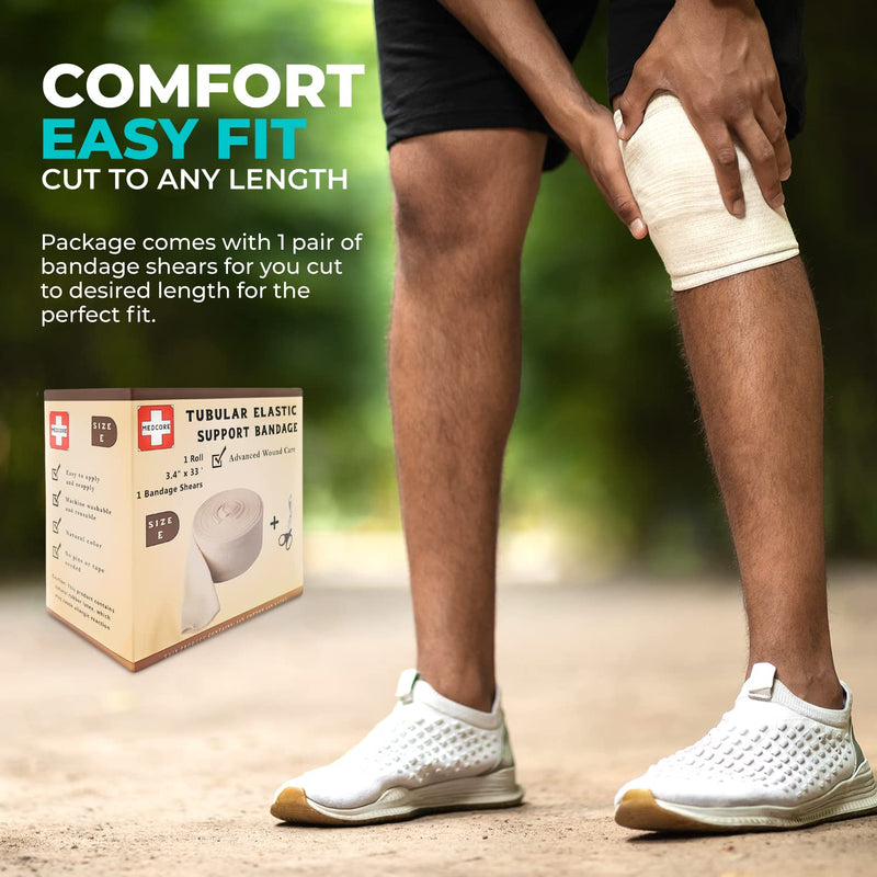 [Australia - AusPower] - Premium Elastic Tubular Medical Bandage Size E Stockinette, 3.4 inches x 33 Feet Plus One Pair of Medical Scissors Size E (3.4" x 33') 