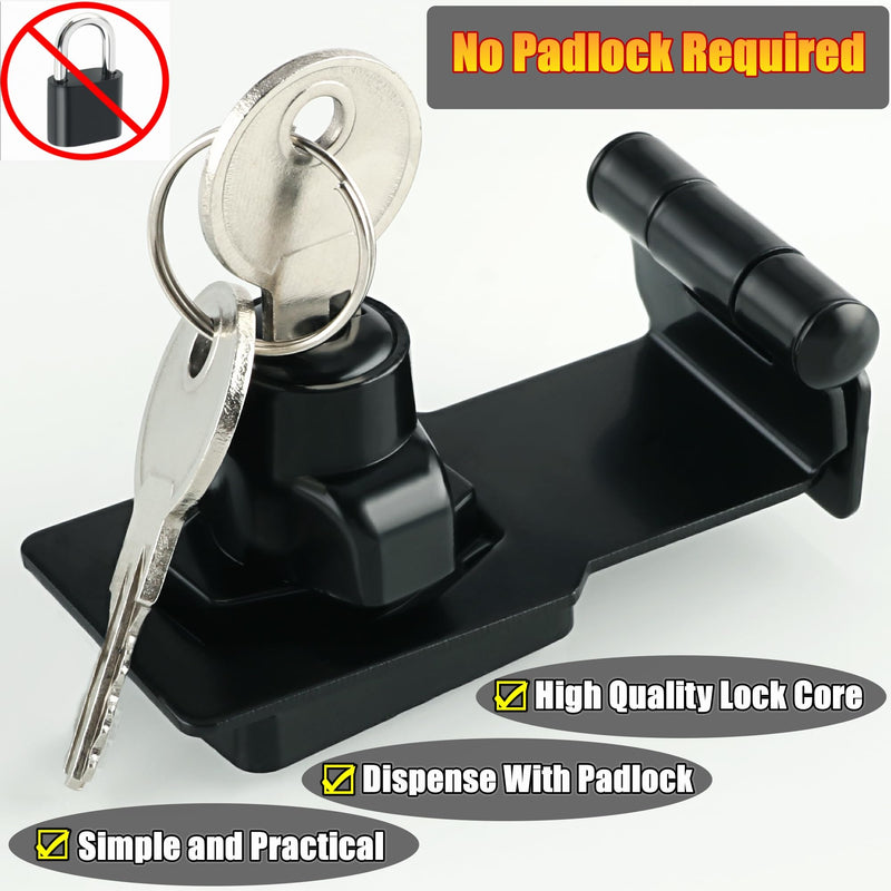 [Australia - AusPower] - Alise Keyed Hasp Lock Right Angle 90°,3 Inch Safety Packlock Clasp Hasp Lock Latch with Lock, Black Door Hinge Lock with Keys Keyed Locking Hasp for Cabinets Closets Doors 3 Inch 