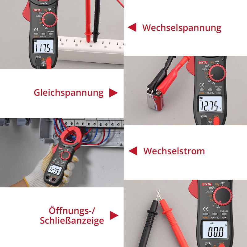 BINTA Current Clamp 600A 2000 Counts TRMS Auto Ranging AC/DC Current | Digital Current Meter Clamp Meter with LED Backlight AC/DC for Voltage Current Resistance Diodes NCV 2,000 count