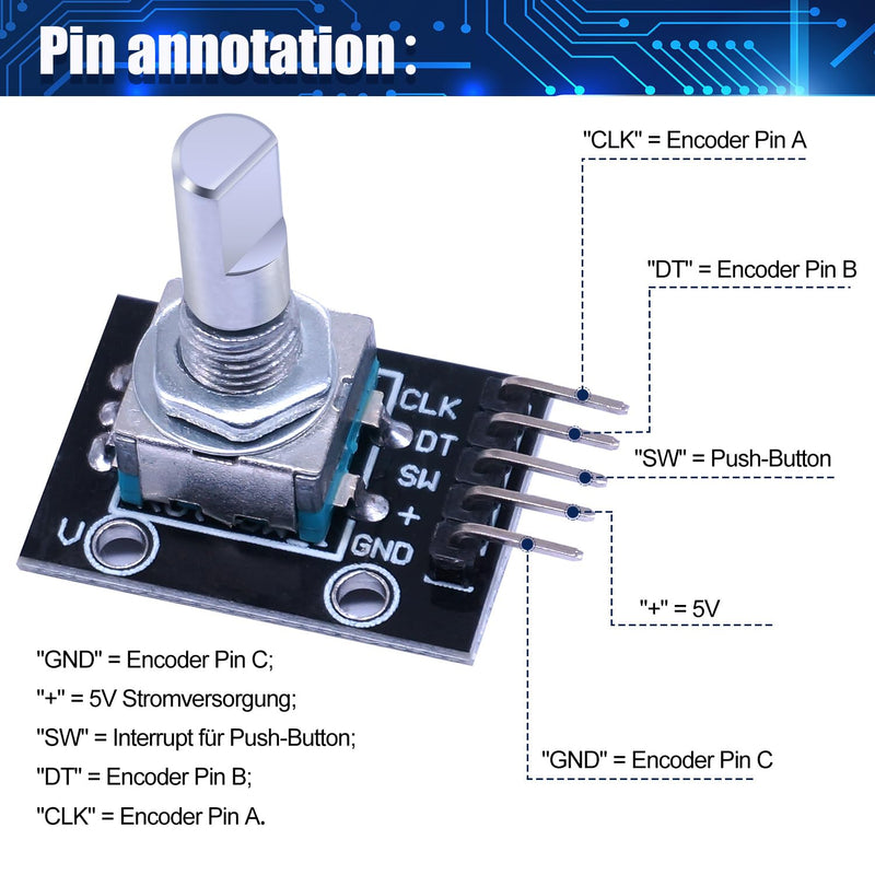 Taiss KY-040 Rotary Encoder Module KY-040 360 Degree Rotary Encoder Switch with Push Button for Automotive Electronics Multimedia Audio KY-040 Pack of 5