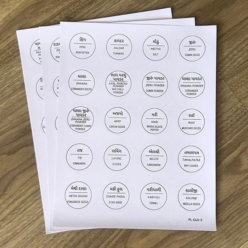 [Australia - AusPower] - 136 Printed Indian Gujarati Bilingual Plus 40 Blank Kitchen Pantry Labels, Minimalist, Waterproof, Dishwasher-Safe, Easy to Remove and Re-Stick 