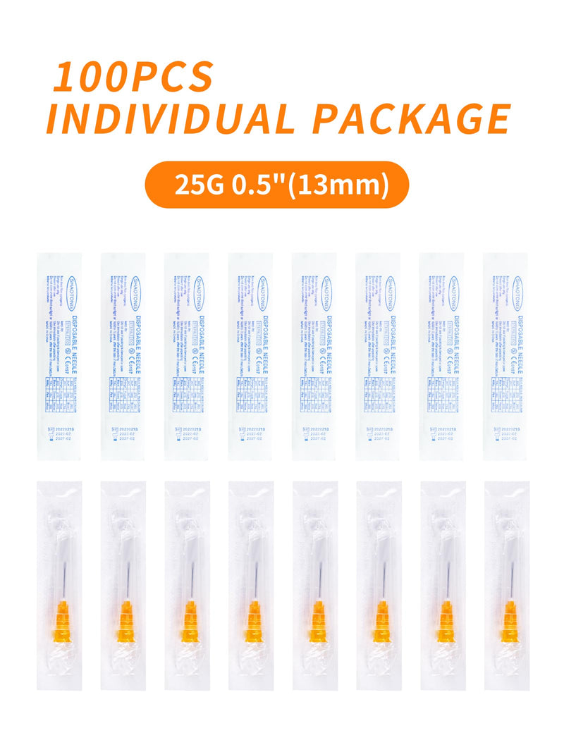 [Australia - AusPower] - 100Pack 25 Gauge 0.5 Inch Disposable Luer Lock Accessories, Individually Wrapped 25 G-0.5”-13mm 100 