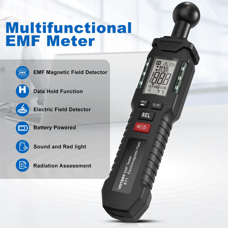 [Australia - AusPower] - EMF Meter, Portable Digital EMF Meter, LCD Field with Buzzer and Warning Light, Suitable for Inspection of Electromagnetic Fields at Home, Office, Outdoor, Computer Room, etc. 