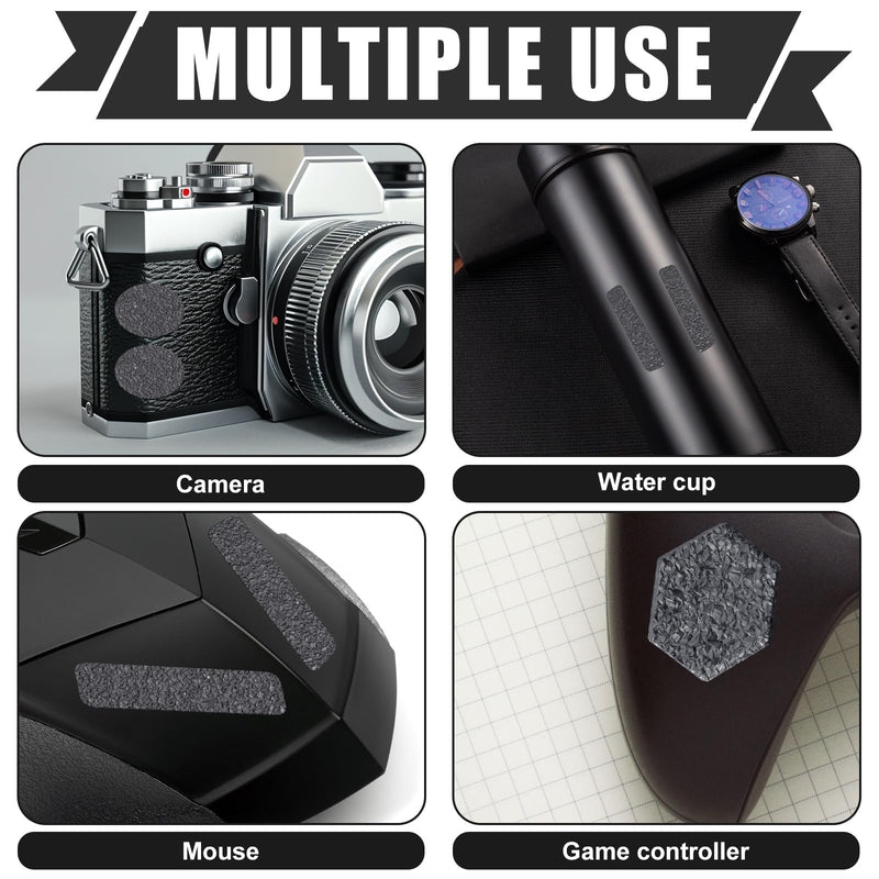 4 Pack Grey Anti-Slip Grip Tape Stickers, Different Shapes Phone Grip Strips Reusable Pre-Cut Adhesive Mouse Decals Tablet Patches for Cell Phone Case, Golf Handle, Game Controller & Smooth Device