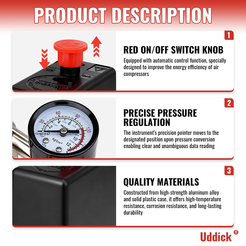Air Compressor Pressure Control Switch with Gauge Regulator Control Valve,Manifold Regulator Air Compressor Parts,Pressure Switch Assembly of Regulating Valve