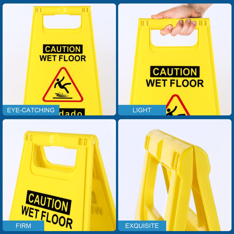 WOUSEDO 2-Pack Caution Wet Floor Sign,17.5" Height,Bright Yellow Double-Sided Folding A-Shaped Frame Design, Bilingual Caution Message 2PACK Yellow