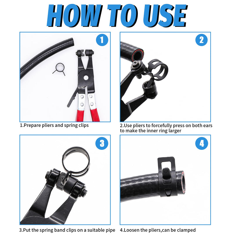[Australia - AusPower] - 130Pcs 6-25mm Spring Band Hose Clamps With Swivel Flat Hose Clamp Plier Assortment Kit, Constant Tension Steel Clamps for Fuel Lines, Silicone, Vacuum Hoses & Low-Pressure Air Clips 130pcs Spring Clamps with Plier 