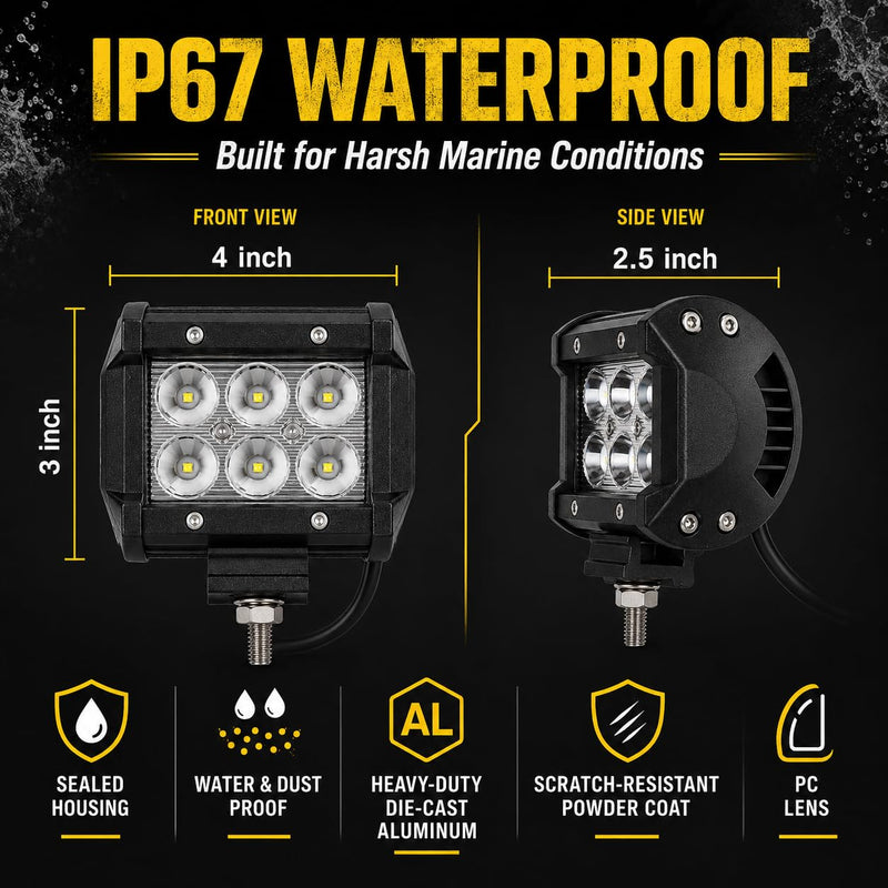 Shangyuan Pontoon Boat Docking Light - Marine LED Spreader & Navigation Lights, Green, 2pcs 18w 6Led 2pcs green