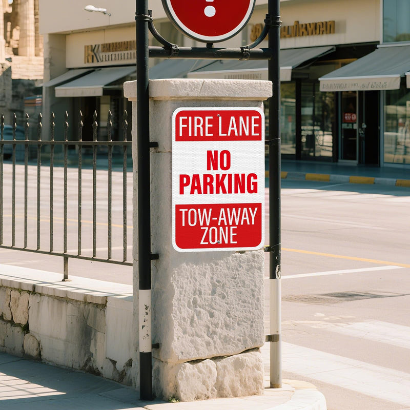 2 Pack No Parking Fire Lane Tow-Away Zone Sign 18 × 12 Inches High Reflective Weatherproof Aluminum Metal Safety Signage with Pre-Drilled Holes for Streets Roads Garages