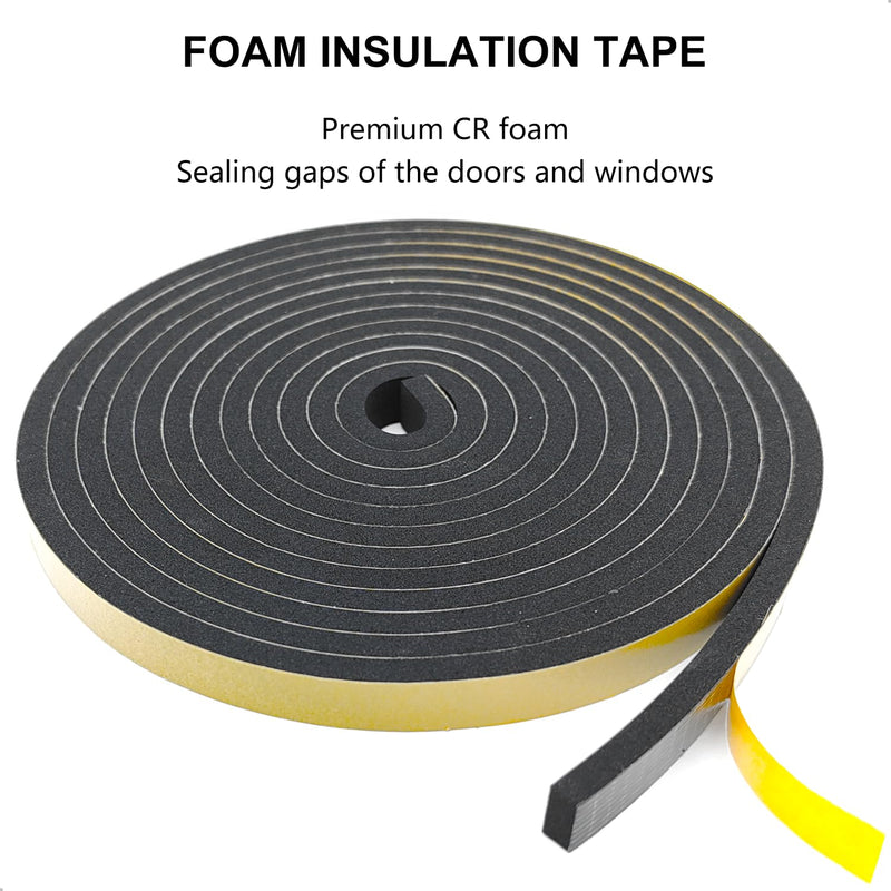 [Australia - AusPower] - Weather Stripping Door Seal Strip, Strong Adhesive, Weatherproof, Reduce Noise, Gap Filler, Foam Insulation Tape for Doors and Windows (1/2 in x 1/4 in x 13 Ft) 1/2 In x 1/4 In x 13 Ft Black 