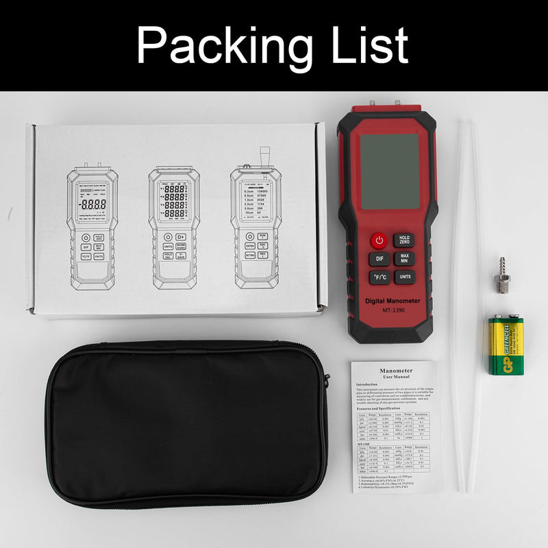 [Australia - AusPower] - Digital Manometer Air Pressure Meter, YZT Meter Differential Pressure Gauge, HVAC Gas Pressure Meter Dual-Port Manometer Gas Pressure Tester (9v Battery Included)… 