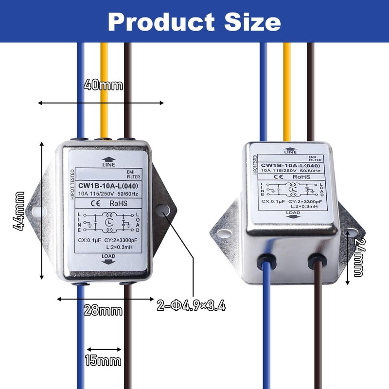 EMI Filter CW1B-10A-L Single-Phase Filter 250V 10A Electromagnetic Interference Filter Mains Filter for Suppressing Continuous and Intermittent Pulse Interference