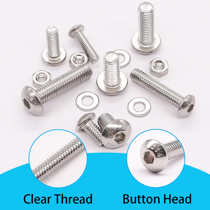 [Australia - AusPower] - 500PCS M3 M4 M5 Metric Screw Assortment Kit, 8-20mm Button Head/Socket Head Cap Screws Bolts Nuts Washers Assortment Kit, 304 Stainless Steel Machine Screws with 3 Hex Wrench 