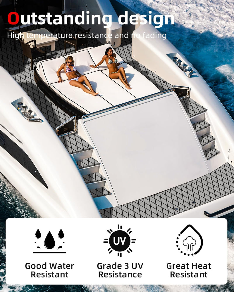 Abahub Diamond Pattern Boat Flooring with Self-Adhesive | Marine Decking Non Slip EVA Foam Sheet Trimmable Carpet for Motorboats RV Kayak Surfboard SUP 96''x16''/47'' Gray with Black Lines 96''L x 16''W