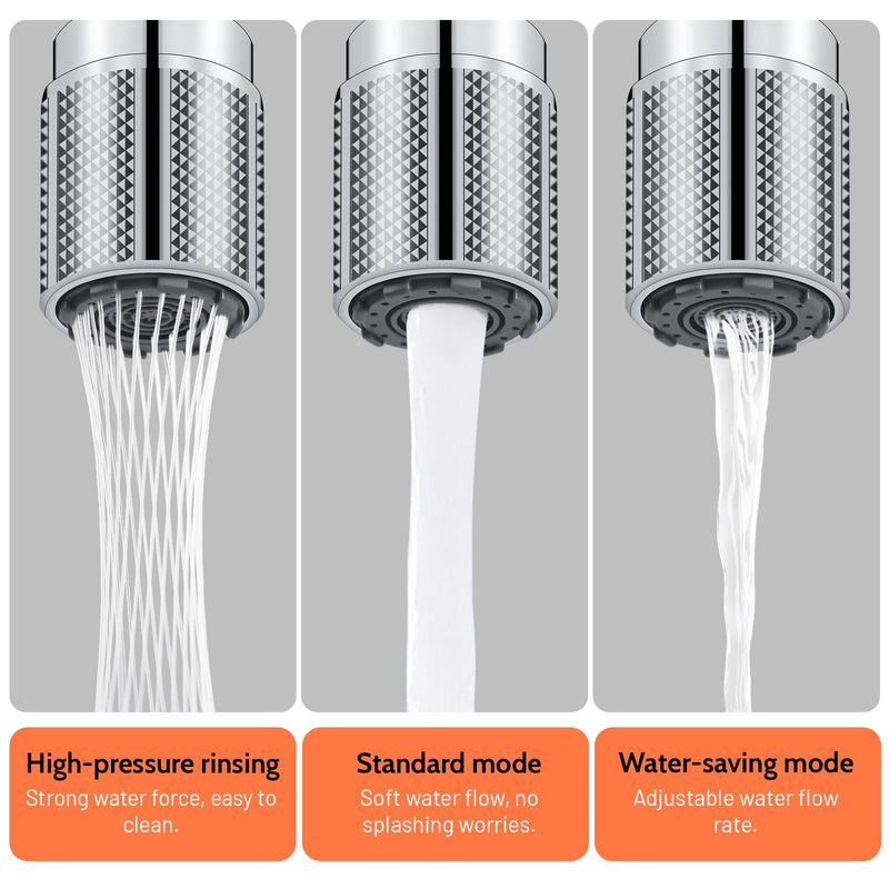 HUAERSICO Universal Kitchen Tap Attachment Stainless Steel with Three Jet Types | Swivel Tap Extension with Six Tap Adapters for Kitchen and Bathroom Silver White in Chrome
