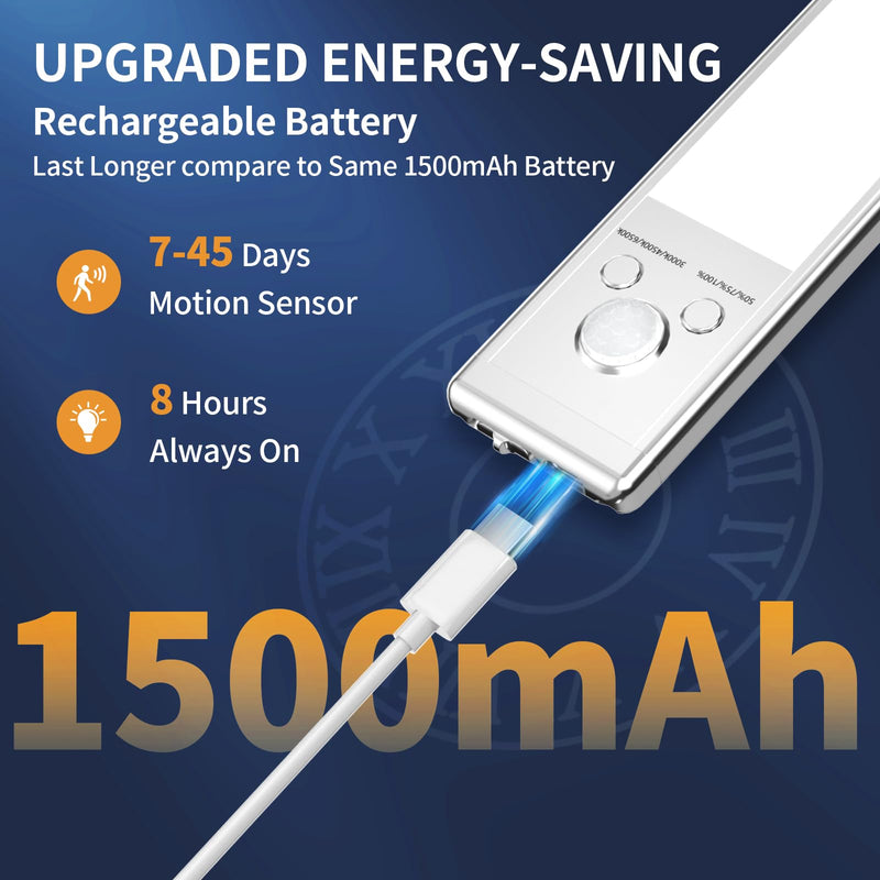 Under Cabinet Lights,76 LED Operated Motion Sensor Light Indoor,1500mAh USB Rechargeable Closet Lights, 6 Pack Magnetic Dimmable Closet Lights，Wireless Under Counter Lights for Kitchen, Stairs. 9.5inch-6Pack..