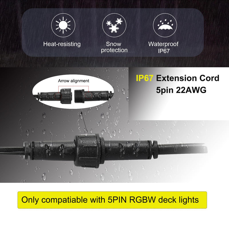 Sumaote 6.56ft 2m 5Pin Extension Cable Wire with Male and Female Connectors at Both Ends for RGBW Color LED Deck Light (5 Pin, 6.56ft, 5 Pack) 5 Pin