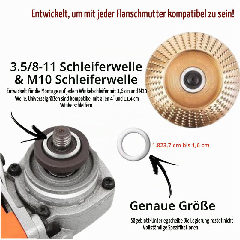 Milling Disc for Angle Grinder Wood 100 & 75 mm Wood Carving Disc 115/125 mm Angle Grinder with 7/8 Inch (22 mm) Wood Sanding Discs for Shaping, Sanding and Cutting (3 Pieces Gold) 3 x gold