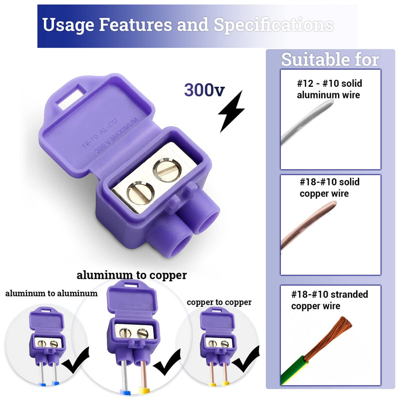 Aluminum to Copper Wire Connectors, Copper to Aluminum Wire Connectors with 2 Port, 10 Pack