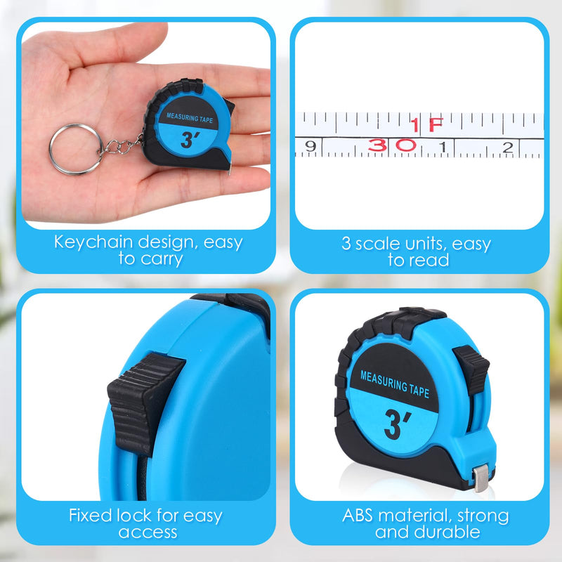 Kanayu Mini Tape Measure Keychains 3 ft Small Retractable Measuring Tape Bulk with Lock Steel Easy Read Pocket for Birthday Party Favors Daily Use(3 ft,Blue,50) Blue 50