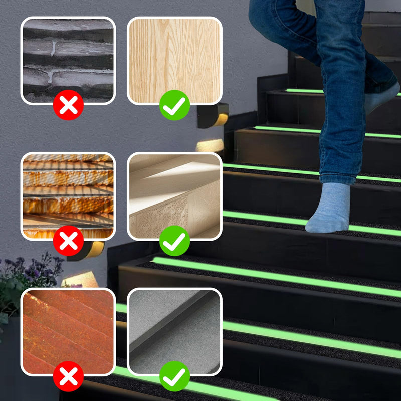 Huakaile Glow in The Dark Tape Anti Slip Grip Tape, 3.93" x 16.4Ft Luminous Reflective Tape, Waterproof Non Skid Traction Tape Strips for Outdoors Steps Indoor Stairs Treads Ladder Floor