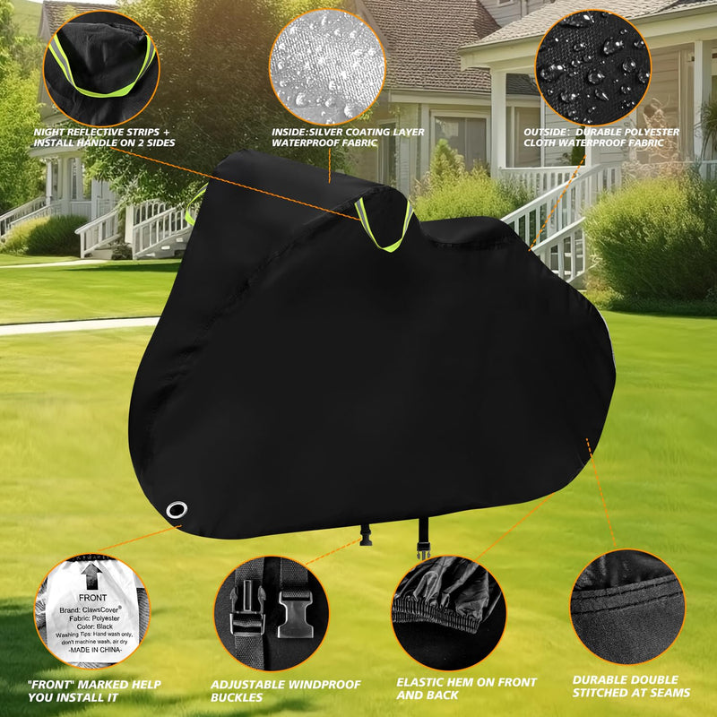 ClawsCover Adult Tricycle Cover Waterproof Outdoor,Trike Cover,Electric Tricycle Bicycle Storage Covers for Adult Bike,Durable Anti-UV 210D Polyester Fabric, with Buckle,Reflective Strip Large-78''L x 34"W x 44''H