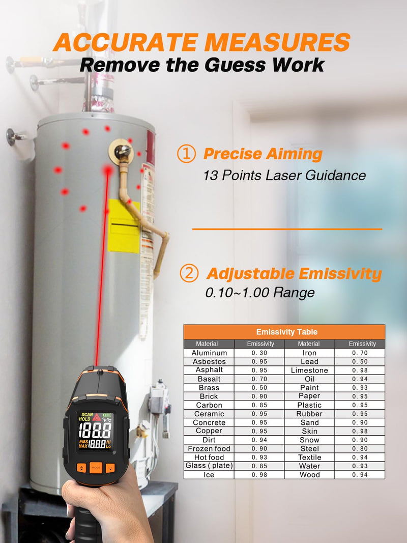 [Australia - AusPower] - Mecurate Digital Infrared Thermometer Gun Non Contact Laser Temperature Gun -58??1112?(-50??600?) Adjustable Emissivity & Max Measure for Cooking/BBQ/Freezer with Food Thermometer 
