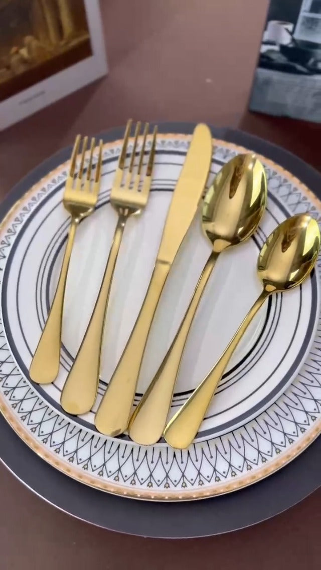 Gold Silverware Flatware Set for 8, 40 Piece Stainless Steel Cutlery Set With Titanium Golden Plated, Tableware Kitchen Utensil Include Spoons, Forks, Knives, Mirror Polished, Dishwasher Safe Gold
