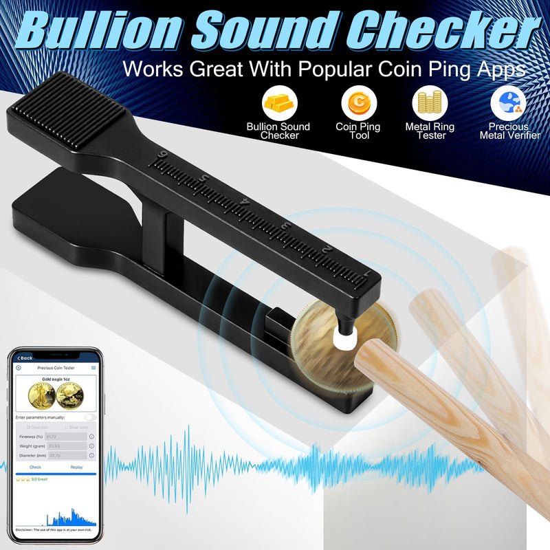 [Australia - AusPower] - Portable Coin Ping Tester Kit – Sound Resonance & Diameter Check Tool with Ring Stick and Companion App – Black 