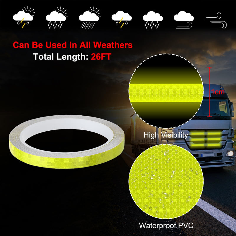 MECCANIXITY Reflective Tape, 0.4 Inch x 26 ft Self-Adhesive Trailer Reflector Tape Waterproof Warning Safety Sticker High Visibility Night Reflectors, Fluorescent Yellow