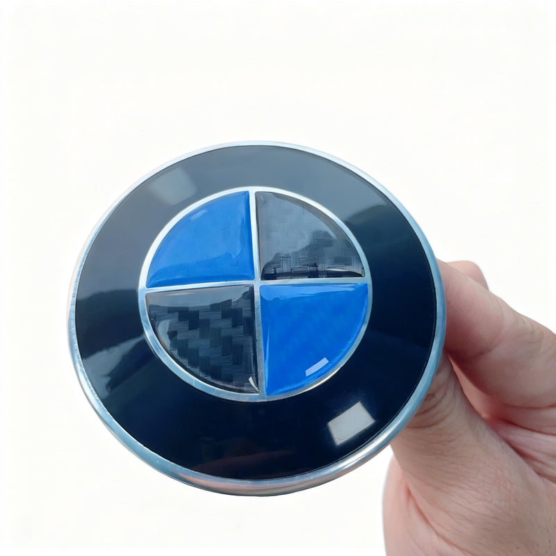 3D Epoxy Resin Sticker, Compatible with BMW Emblem,Blue Black Carbon Fiber Stickers, Two-piece Set with Front and Back Labels