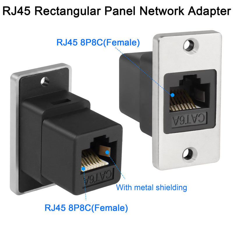 QIANRENON RJ45 Rectangular Network Panel Adapter Cat6A Female to Ethernet Female Mounting Shielded Socket for Desktop Devices Walls