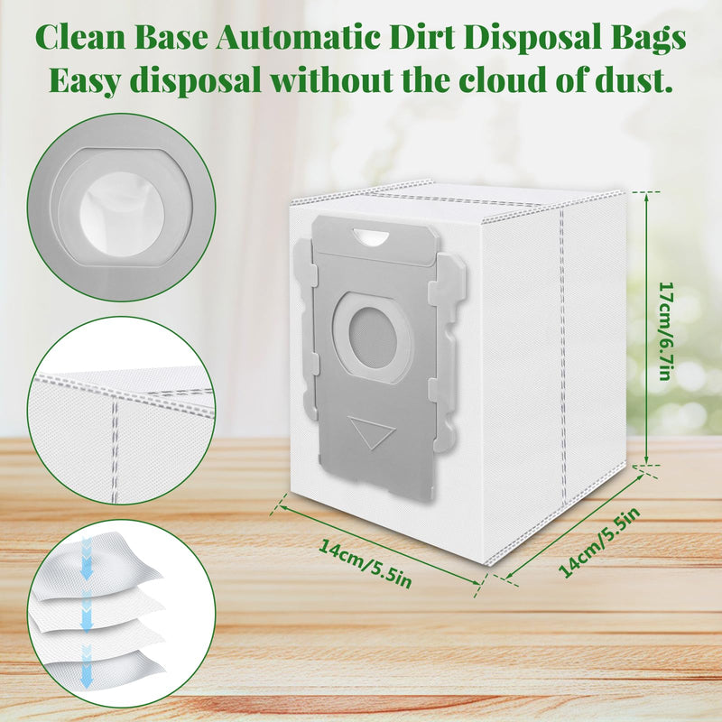 [Australia - AusPower] - Replacement Parts for iRobot Roomba i2 i3 i3+ i4 i4+ i6 i6+ i7 i7+ i8 i8+/Plus E5 E6 E7, Robot Vacuum Accessories, 2 Set Roller Brush 8 Filters 8 Side Brushes 8 Vacuum Bags E/I/J Series Replacement Parts - Green 