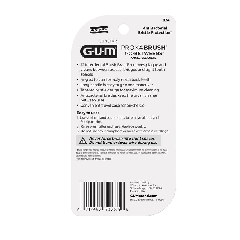 GUM Proxabrush Go-Betweens Angled Interdental Brushes – Soft Bristle Dental Picks for Plaque Removal, Health & Braces Care, 4 Count (Pack of 6)