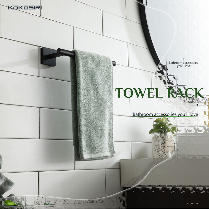 KOKOSIRI Towel Bar Matte Black Bathroom Hardware Hand Towel Rails Wall Mounted Kitchen Toilet Cabinet Paper Holder, Stainless Steel B3008BK 1 Pack